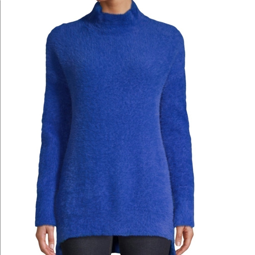 FOR THE REPUBLIC COBALT Blue Fuzzy Mock Neck Sweater Size Small